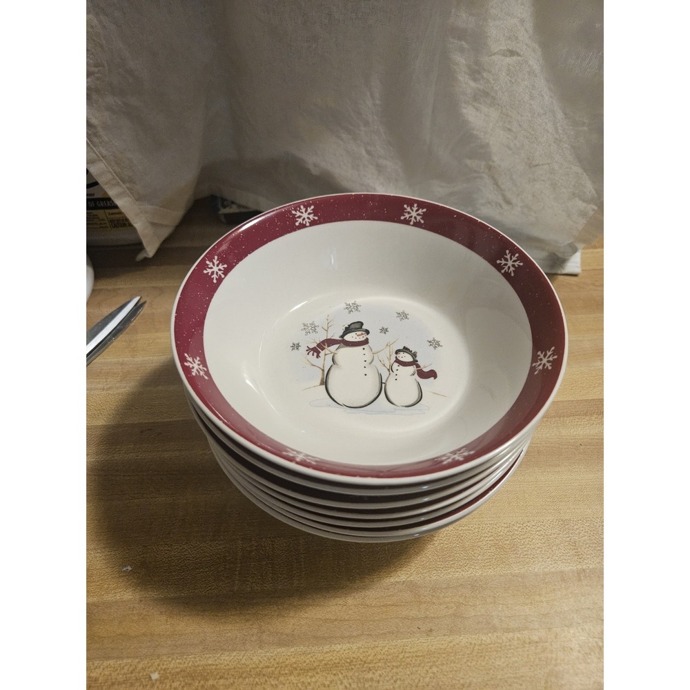 Set Of (7) Vintage Royal Seasons Stoneware Snowmen 6 3/4" Coupe‎ Cereal Bowls
